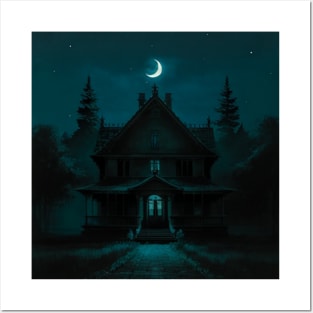 Haunted House with a Halloween Moon Posters and Art